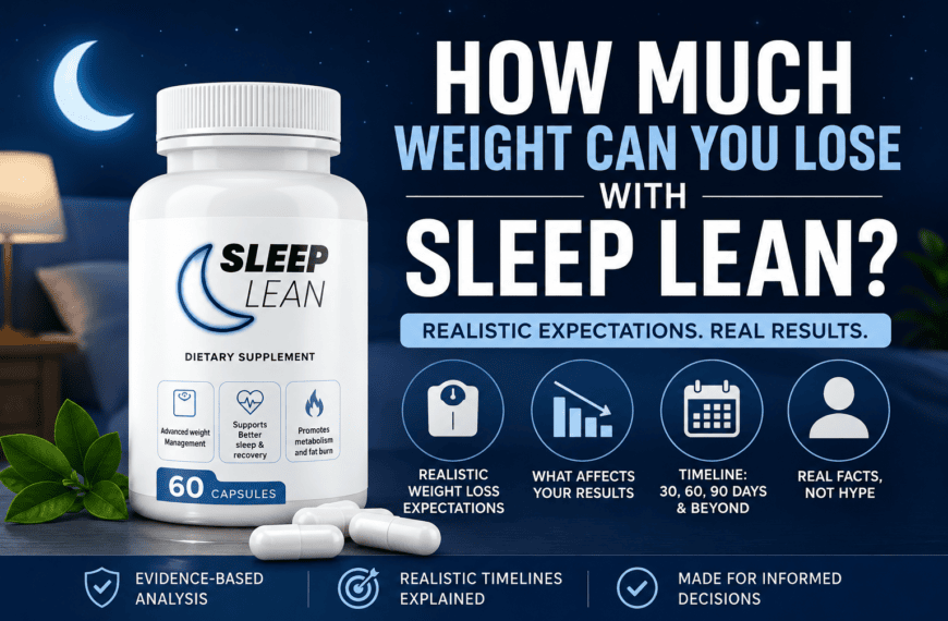 Sleep Lean dietary supplement bottle with capsules, promoting weight loss and better sleep.